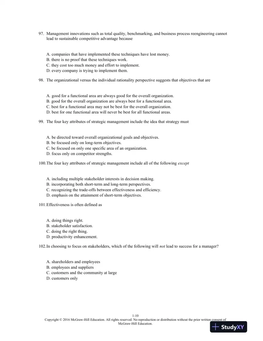 Strategic Management: Creating Competitive Advantages 8th Edition Test Bank, page 11