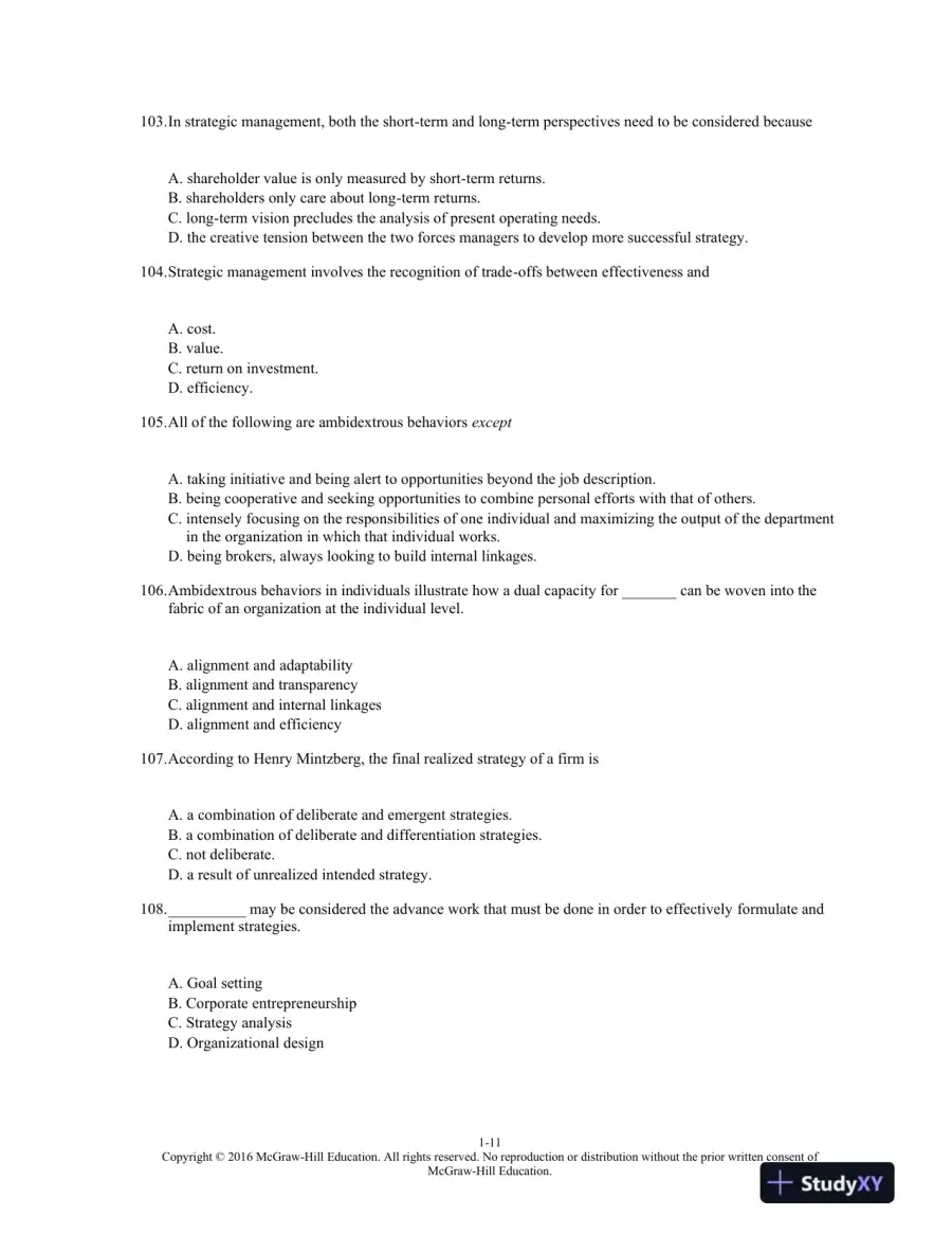 Strategic Management: Creating Competitive Advantages 8th Edition Test Bank, page 12