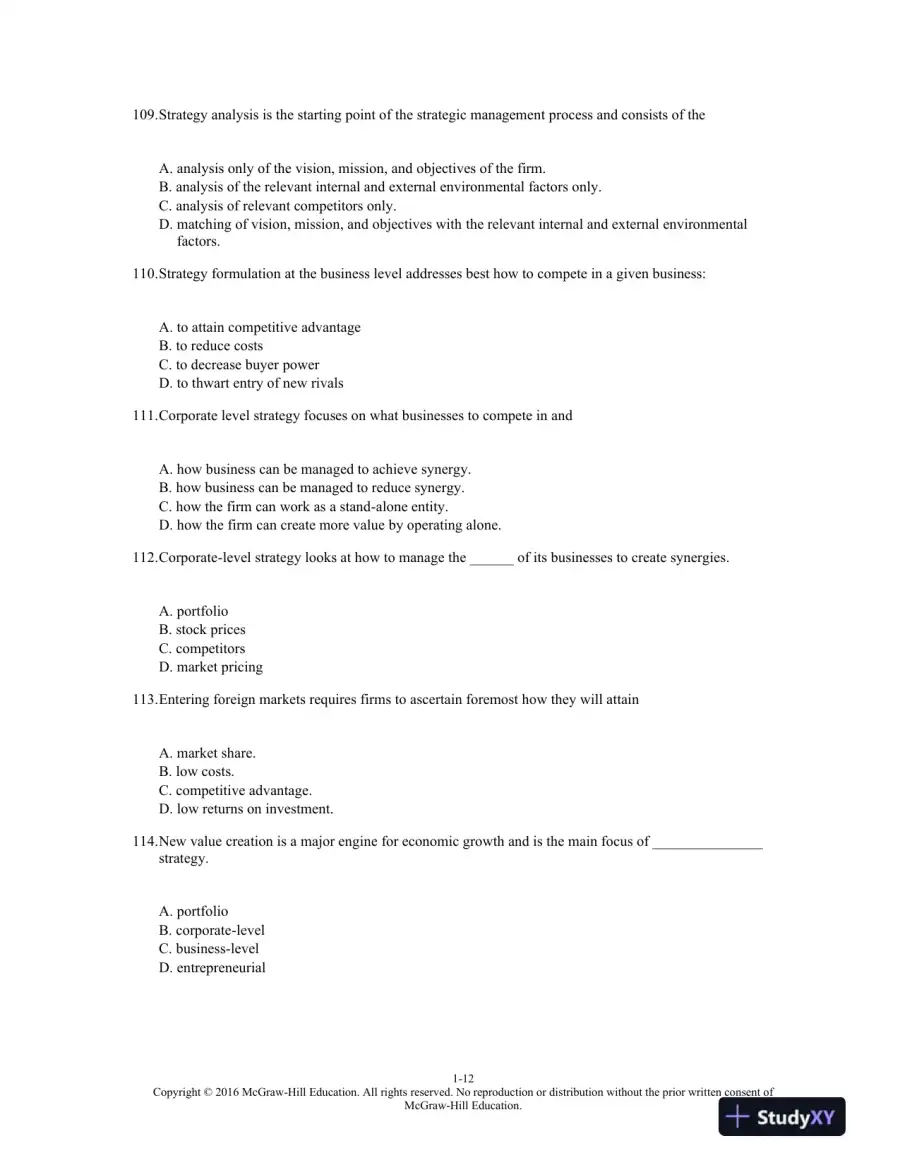 Strategic Management: Creating Competitive Advantages 8th Edition Test Bank, page 13
