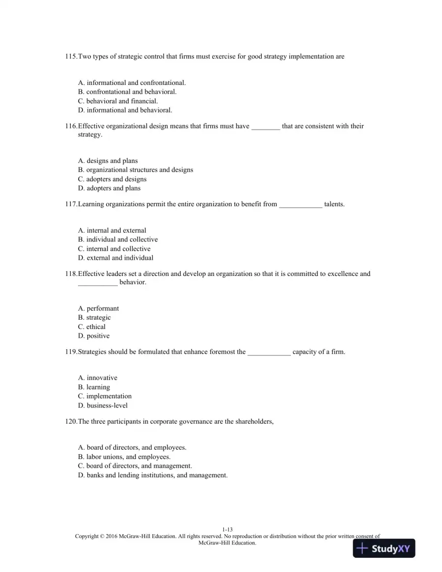 Strategic Management: Creating Competitive Advantages 8th Edition Test Bank, page 14