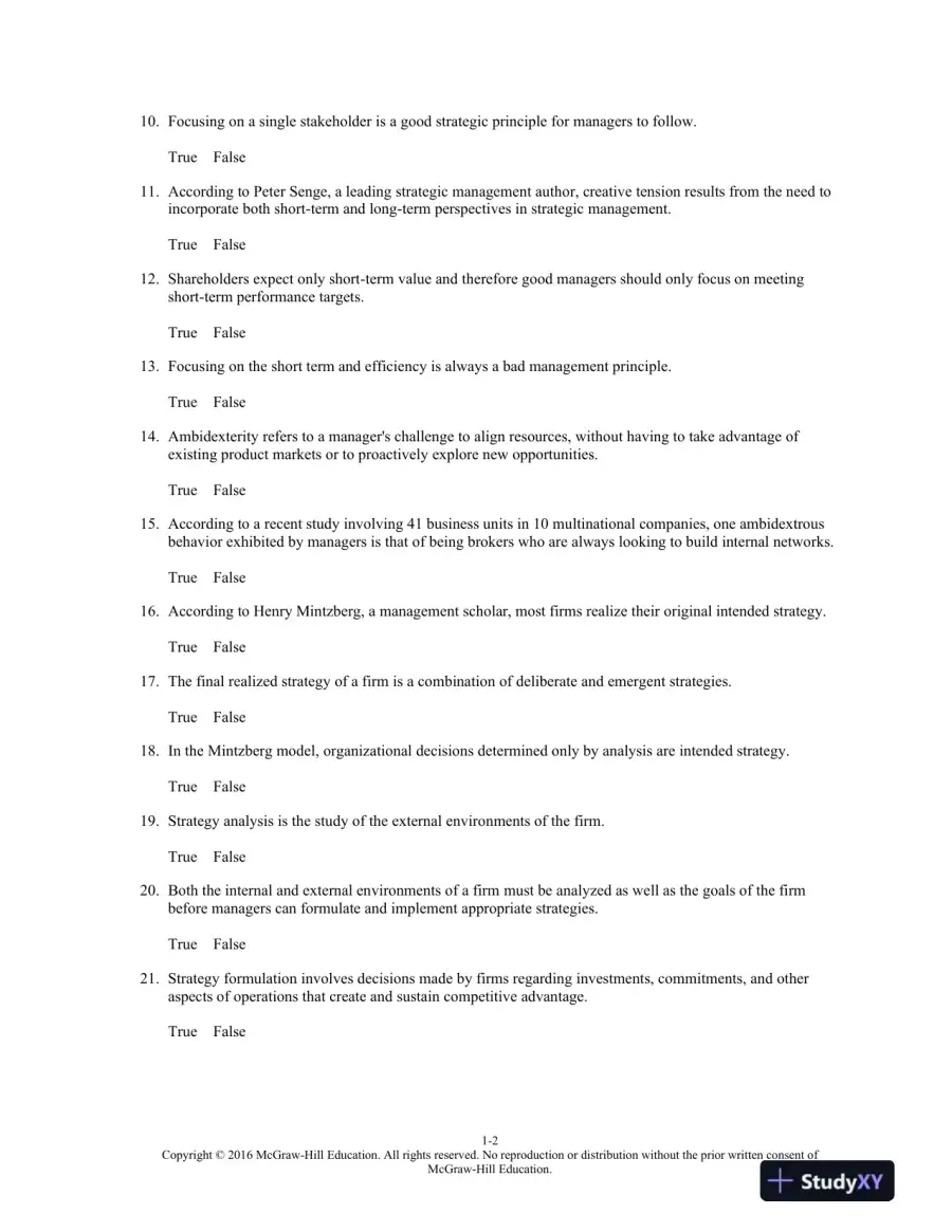 Strategic Management: Creating Competitive Advantages 8th Edition Test Bank, page 3