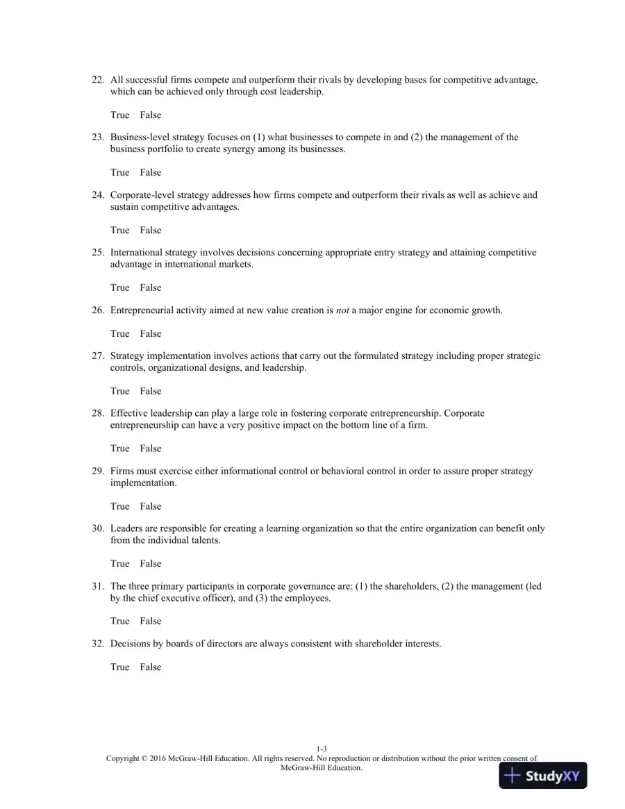 Strategic Management: Creating Competitive Advantages 8th Edition Test Bank, page 4