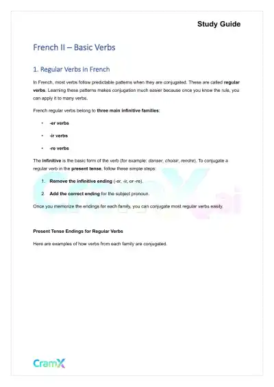 French II – Basic Verbs - Page 1 preview image