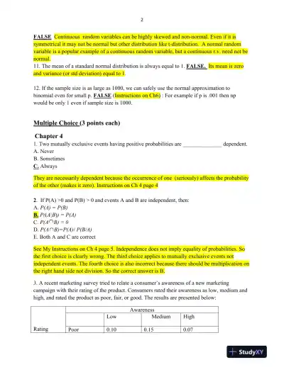 Probability and Statistics: True/False Statements and Explanations - Page 3 preview image