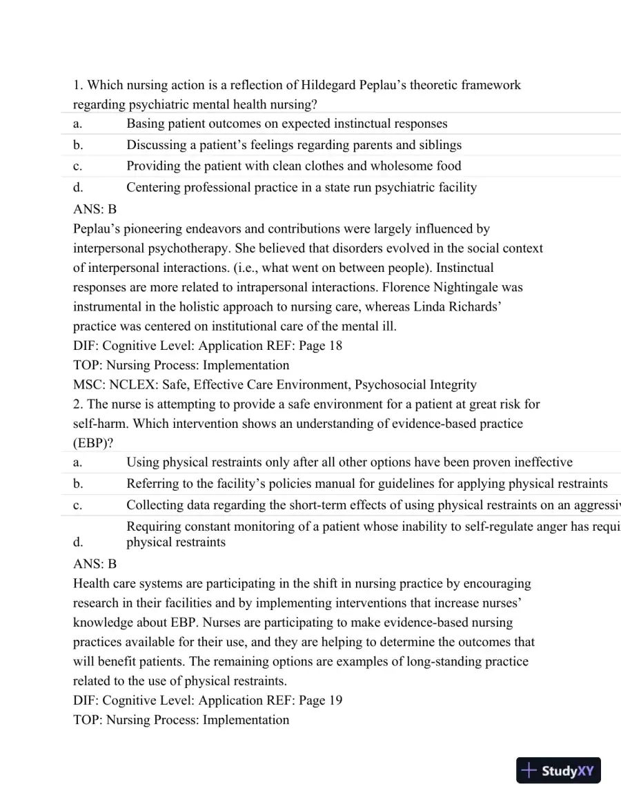 Test Bank For Psychiatric Mental Health Nursing - Revised Reprint, 5th Edition, page 10