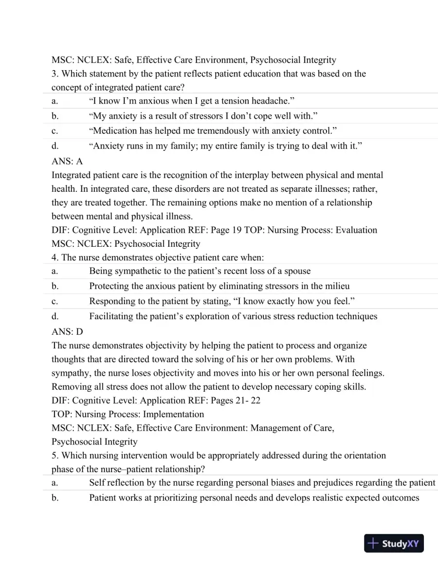 Test Bank For Psychiatric Mental Health Nursing - Revised Reprint, 5th Edition, page 11
