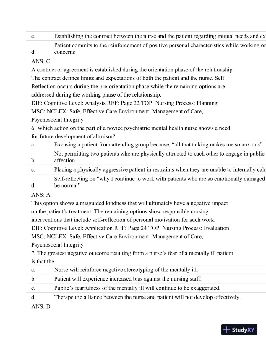 Test Bank For Psychiatric Mental Health Nursing - Revised Reprint, 5th Edition, page 12