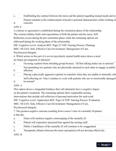 Test Bank For Psychiatric Mental Health Nursing - Revised Reprint, 5th Edition - Page 12 preview image