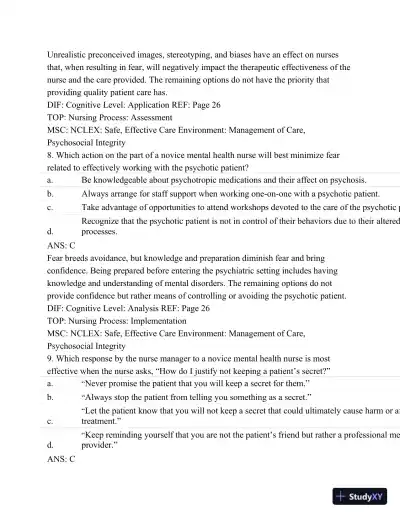 Test Bank For Psychiatric Mental Health Nursing - Revised Reprint, 5th Edition - Page 13 preview image