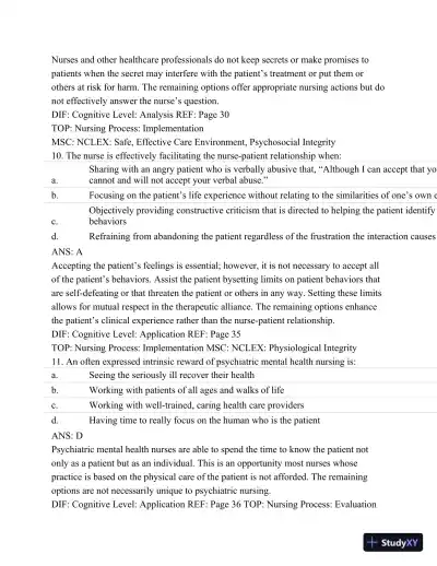 Test Bank For Psychiatric Mental Health Nursing - Revised Reprint, 5th Edition - Page 14 preview image