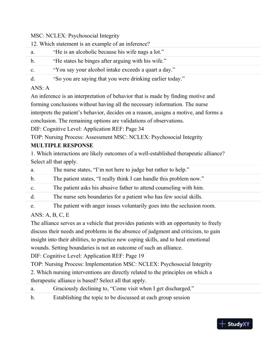 Test Bank For Psychiatric Mental Health Nursing - Revised Reprint, 5th Edition, page 15