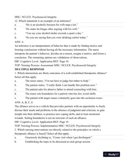 Test Bank For Psychiatric Mental Health Nursing - Revised Reprint, 5th Edition - Page 15 preview image