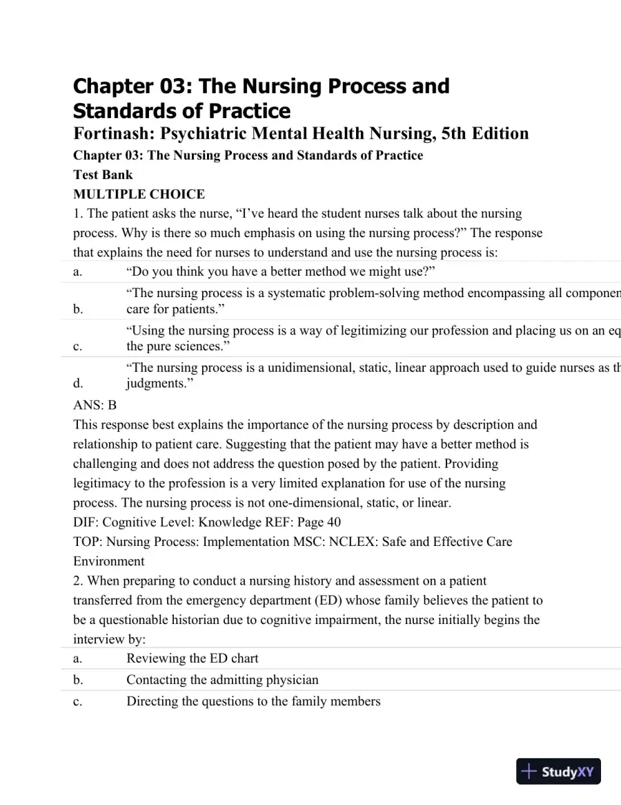 Test Bank For Psychiatric Mental Health Nursing - Revised Reprint, 5th Edition, page 17