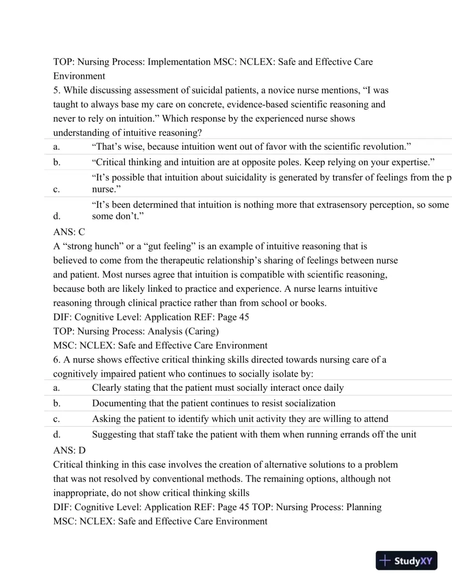 Test Bank For Psychiatric Mental Health Nursing - Revised Reprint, 5th Edition, page 19