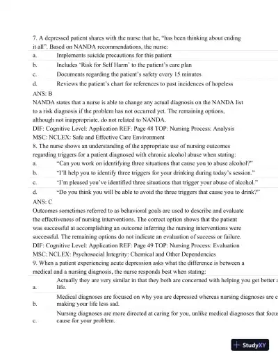 Test Bank For Psychiatric Mental Health Nursing - Revised Reprint, 5th Edition - Page 20 preview image