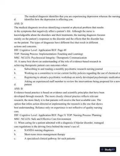 Test Bank For Psychiatric Mental Health Nursing - Revised Reprint, 5th Edition - Page 21 preview image