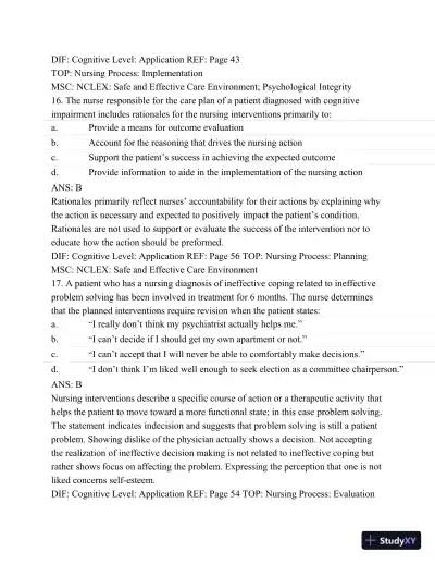 Test Bank For Psychiatric Mental Health Nursing - Revised Reprint, 5th Edition - Page 24 preview image
