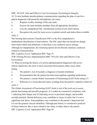 Test Bank For Psychiatric Mental Health Nursing - Revised Reprint, 5th Edition - Page 25 preview image