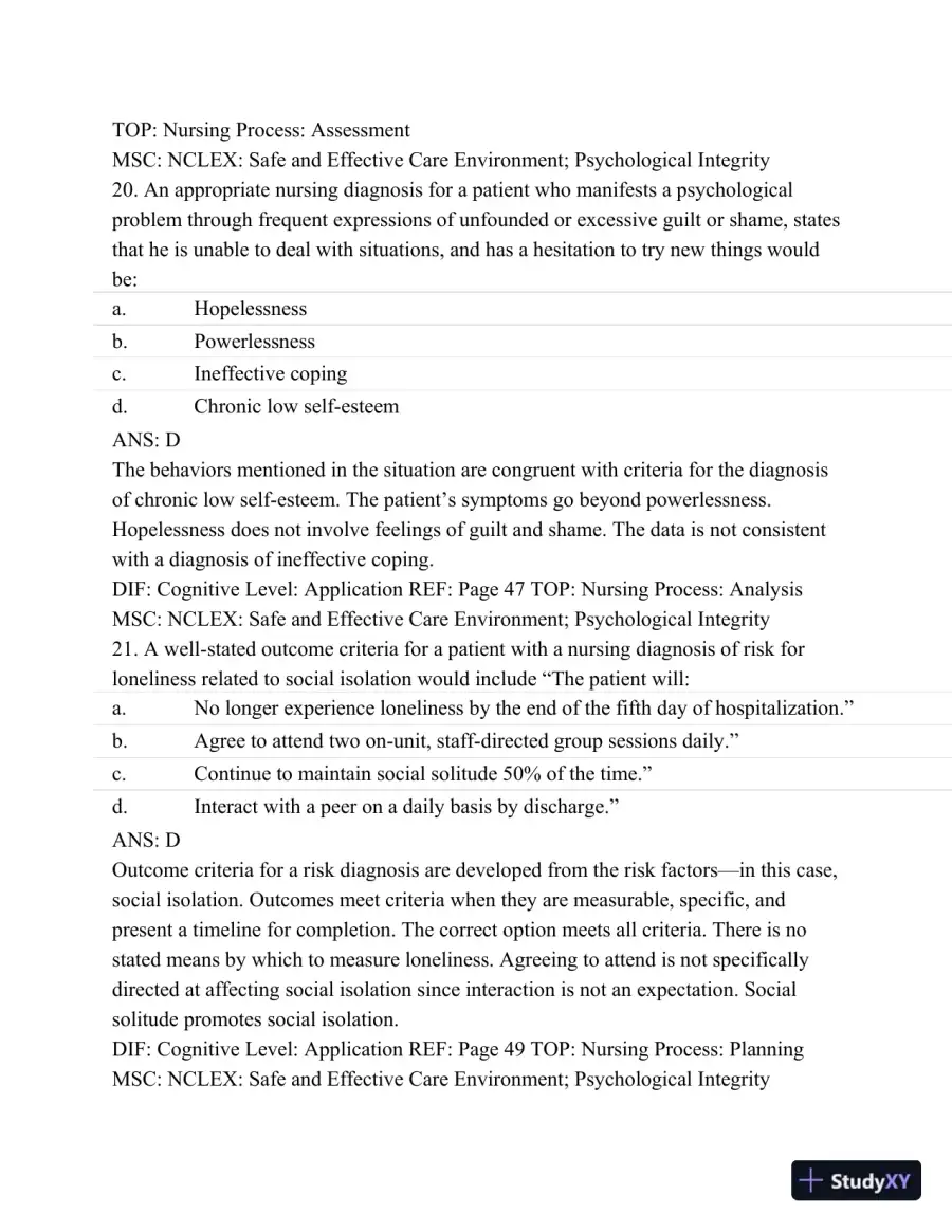 Test Bank For Psychiatric Mental Health Nursing - Revised Reprint, 5th Edition, page 26