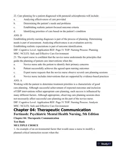 Test Bank For Psychiatric Mental Health Nursing - Revised Reprint, 5th Edition - Page 27 preview image