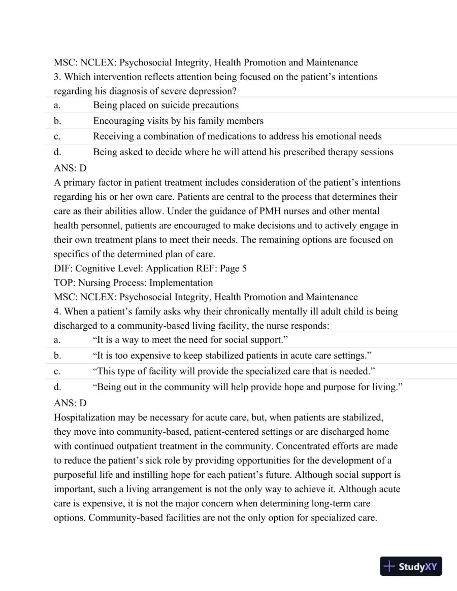 Test Bank For Psychiatric Mental Health Nursing - Revised Reprint, 5th Edition, page 3