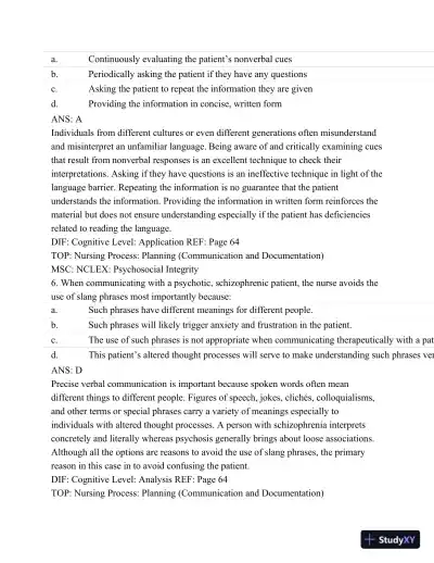 Test Bank For Psychiatric Mental Health Nursing - Revised Reprint, 5th Edition - Page 30 preview image