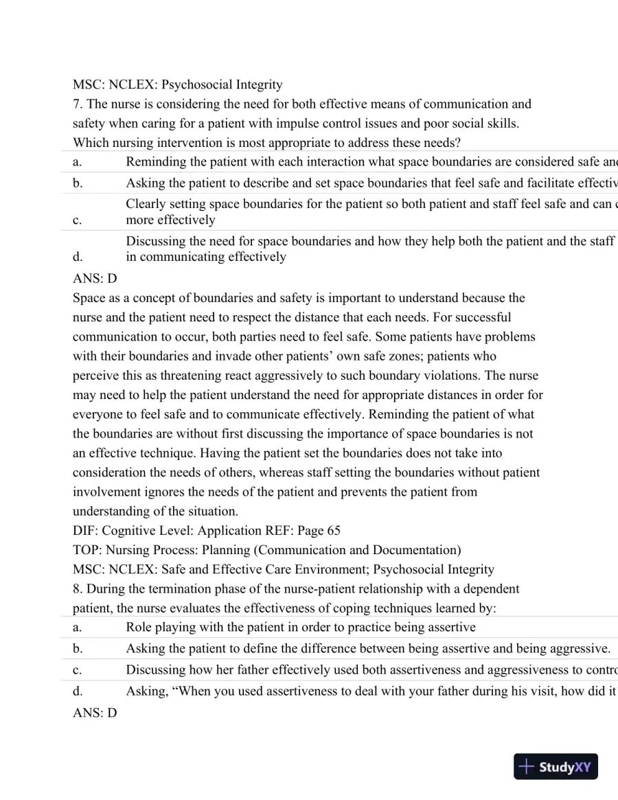 Test Bank For Psychiatric Mental Health Nursing - Revised Reprint, 5th Edition, page 31