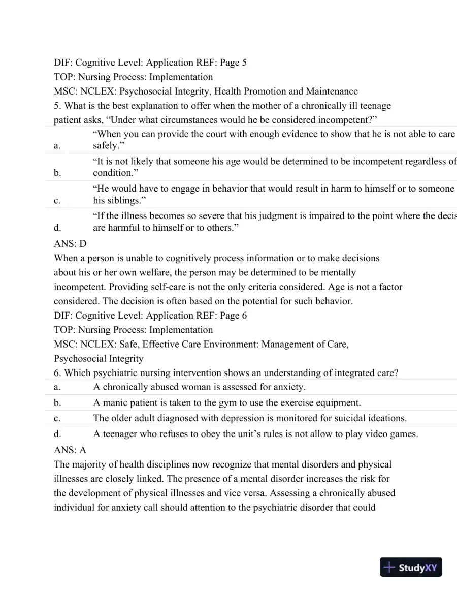 Test Bank For Psychiatric Mental Health Nursing - Revised Reprint, 5th Edition, page 4