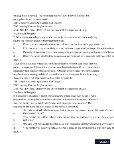 Test Bank For Psychiatric Mental Health Nursing - Revised Reprint, 5th Edition - Page 5 preview image