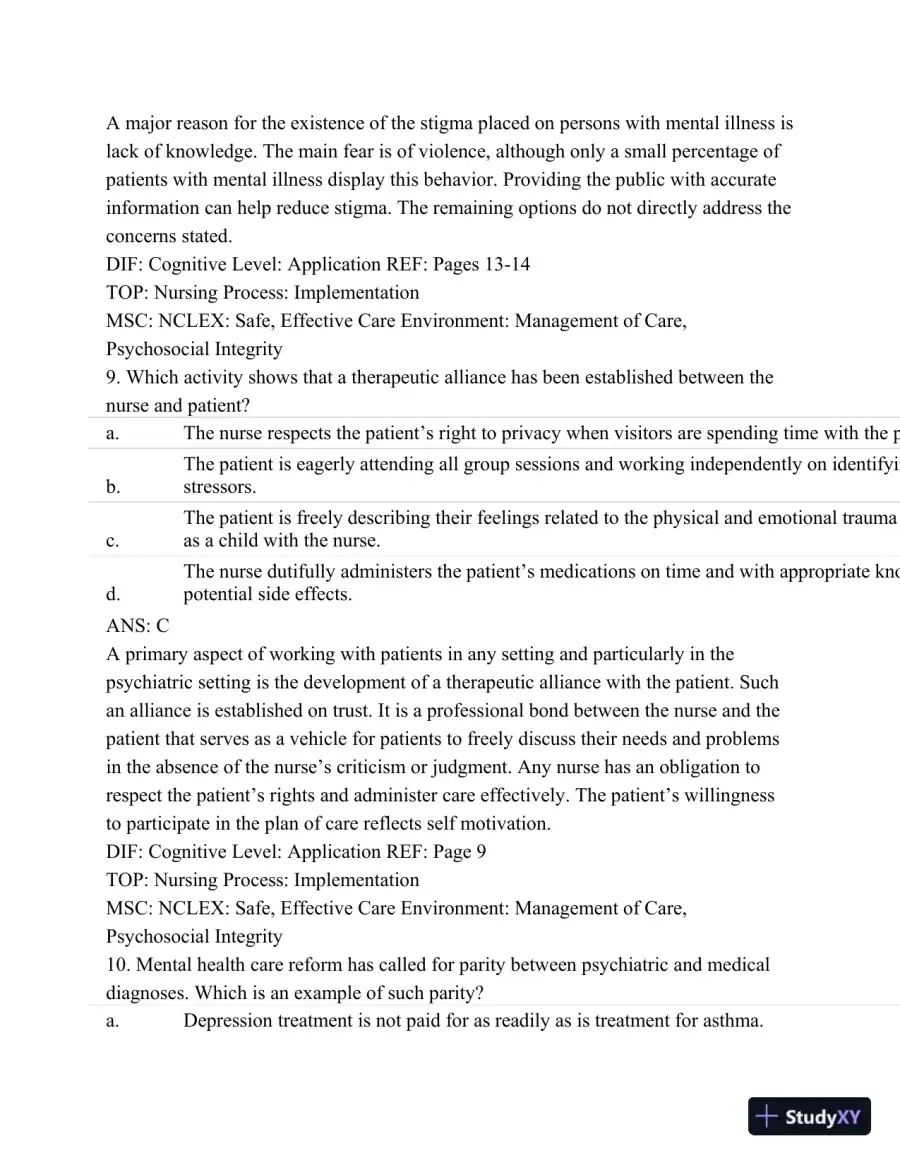 Test Bank For Psychiatric Mental Health Nursing - Revised Reprint, 5th Edition, page 6