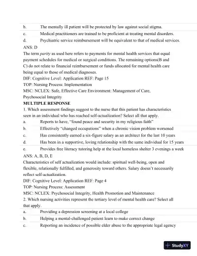 Test Bank For Psychiatric Mental Health Nursing - Revised Reprint, 5th Edition - Page 7 preview image