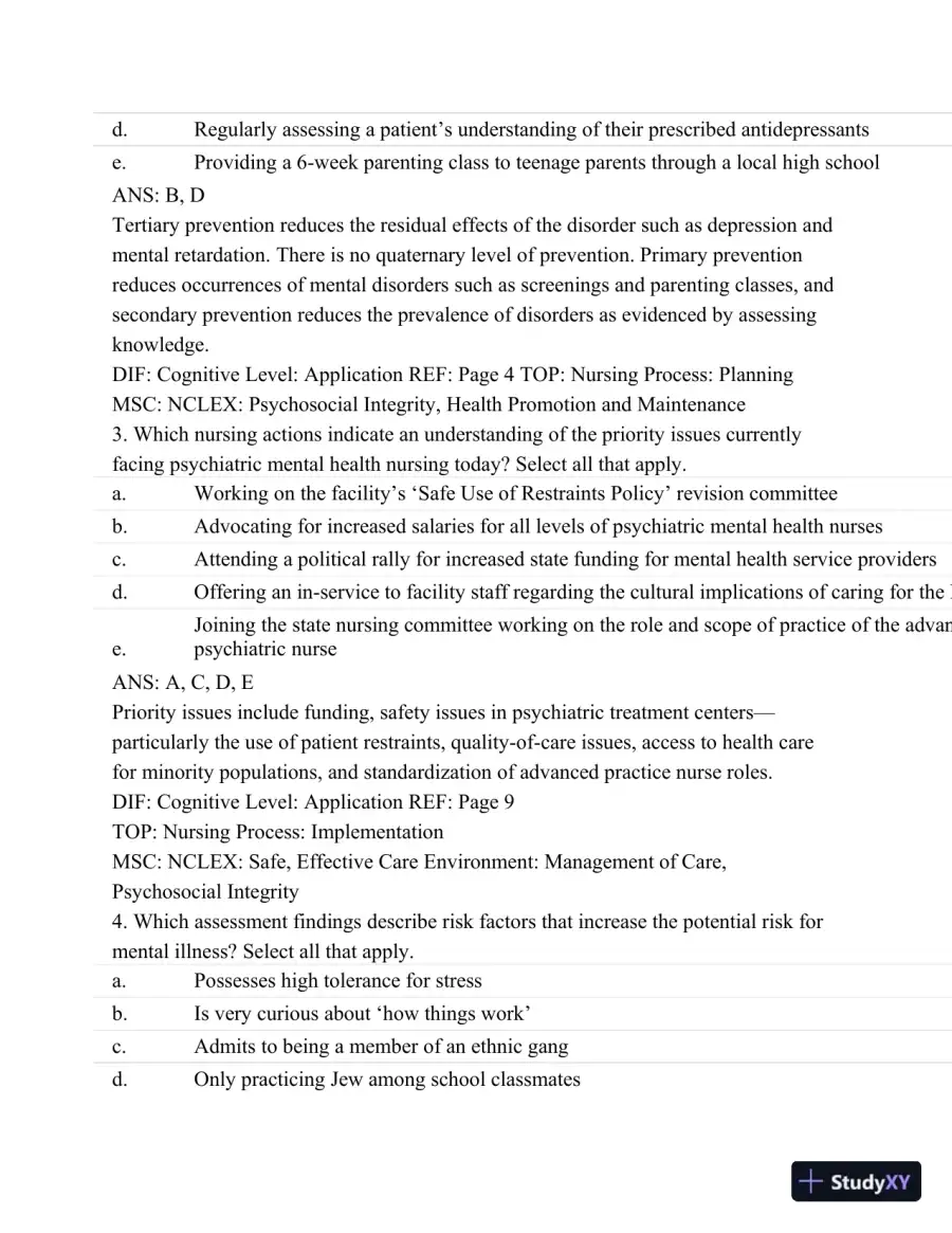 Test Bank For Psychiatric Mental Health Nursing - Revised Reprint, 5th Edition, page 8