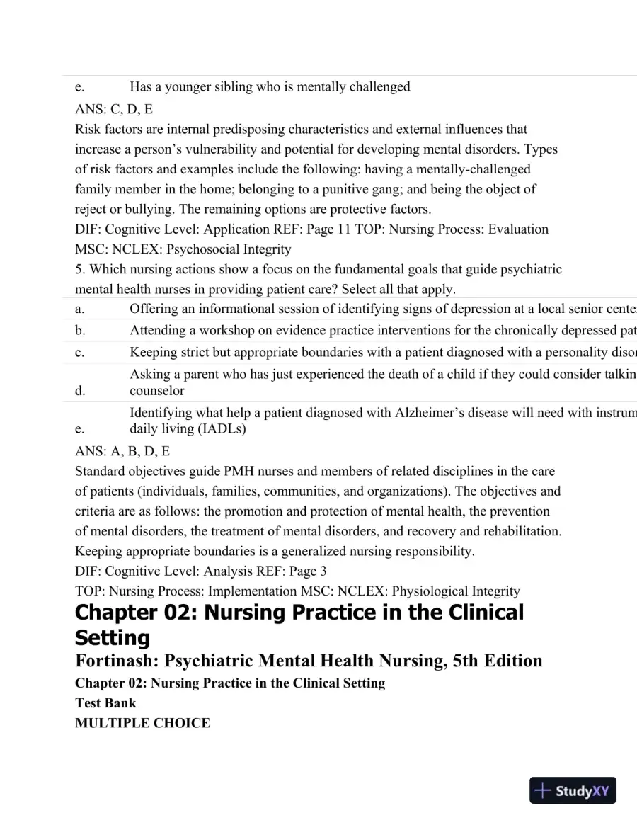 Test Bank For Psychiatric Mental Health Nursing - Revised Reprint, 5th Edition, page 9