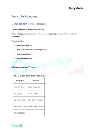 French I - Pronouns - Page 1 preview image