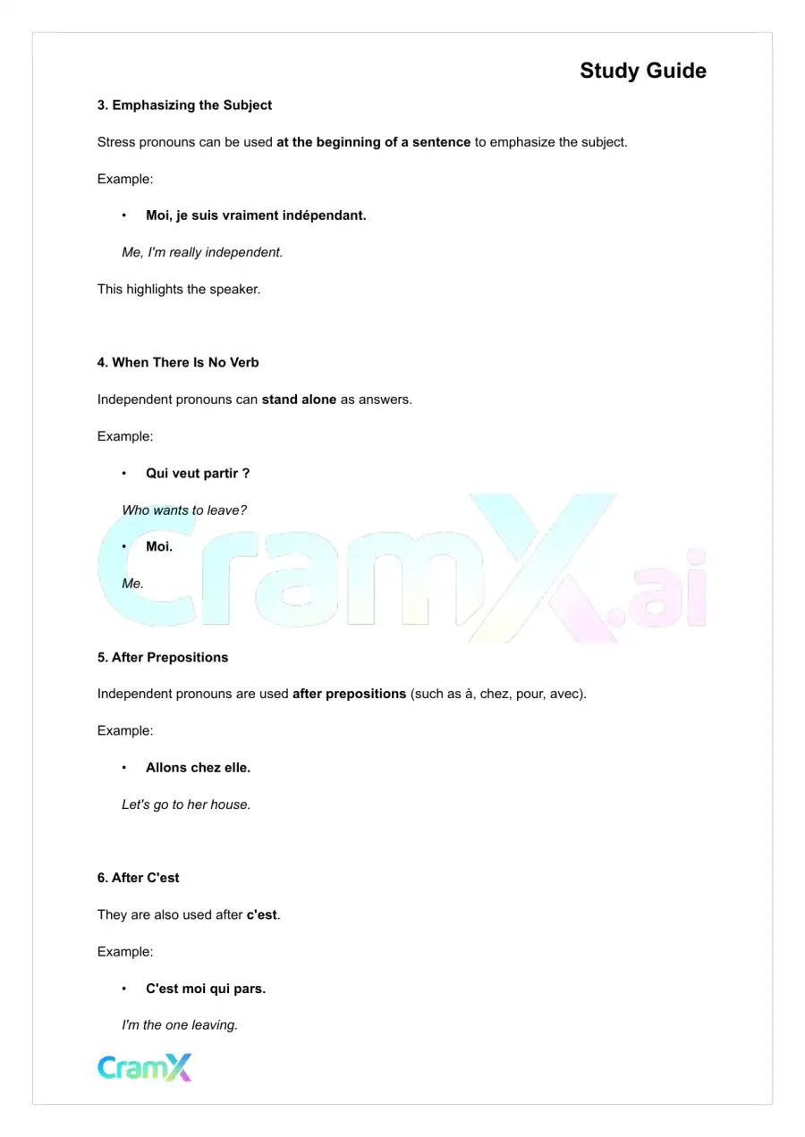French I - Pronouns, page 2