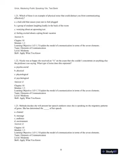 Test Bank for Mastering Public Speaking, 10th Edition - Page 10 preview image