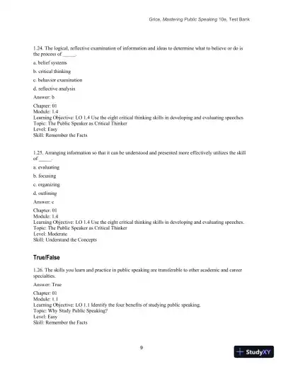 Test Bank for Mastering Public Speaking, 10th Edition - Page 11 preview image