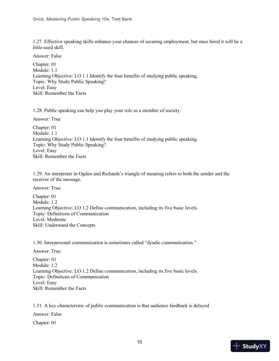 Test Bank for Mastering Public Speaking, 10th Edition, page 12