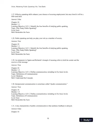 Test Bank for Mastering Public Speaking, 10th Edition - Page 12 preview image