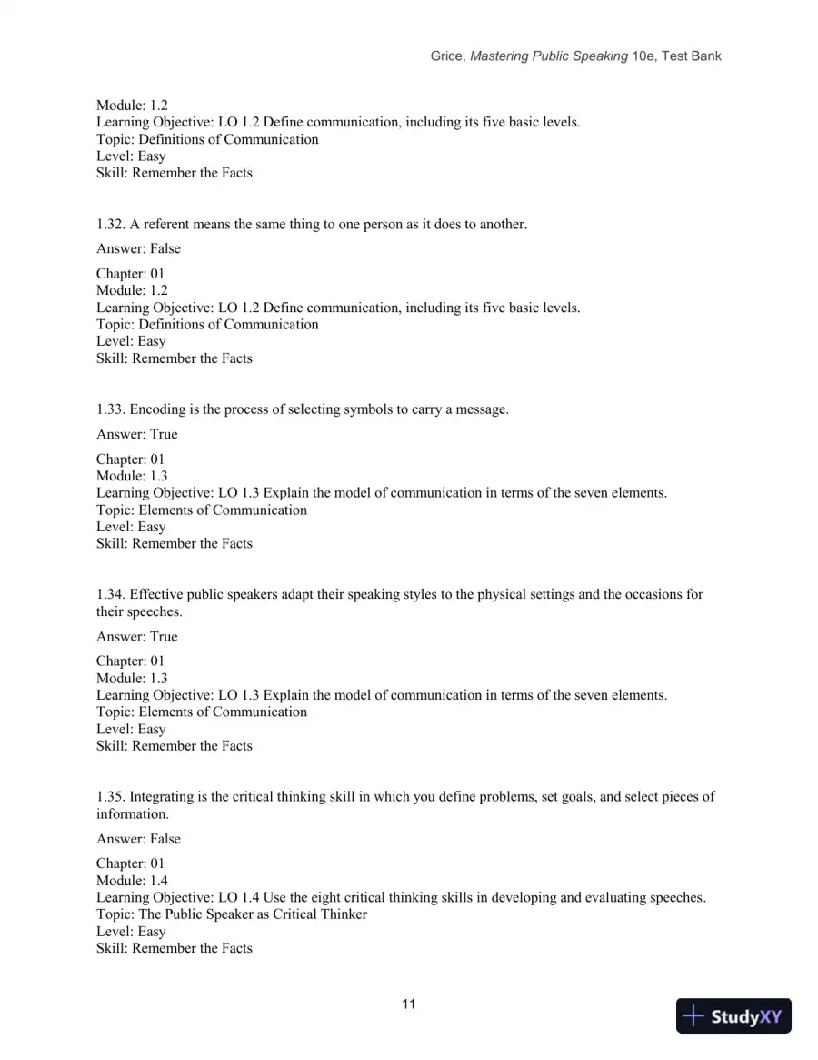 Test Bank for Mastering Public Speaking, 10th Edition, page 13