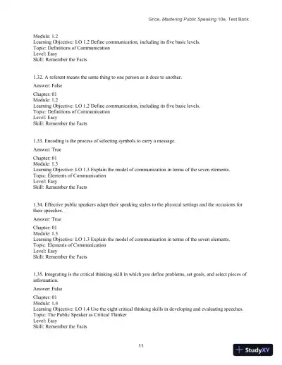 Test Bank for Mastering Public Speaking, 10th Edition - Page 13 preview image