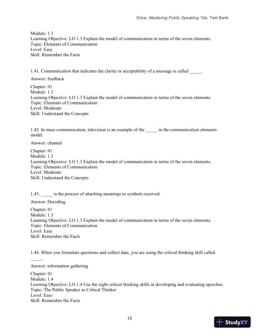 Test Bank for Mastering Public Speaking, 10th Edition, page 15