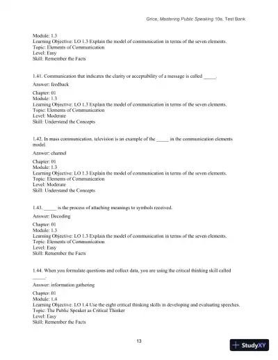 Test Bank for Mastering Public Speaking, 10th Edition - Page 15 preview image