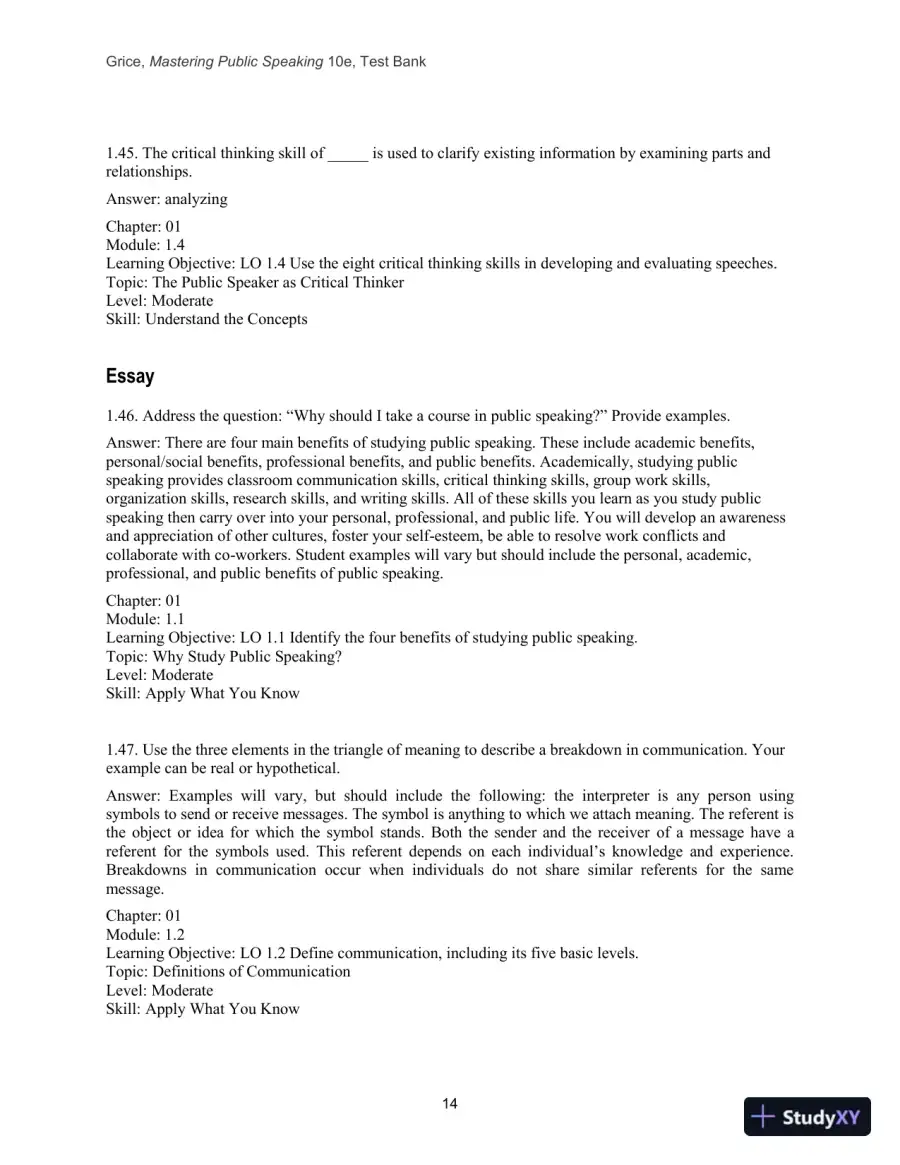 Test Bank for Mastering Public Speaking, 10th Edition, page 16