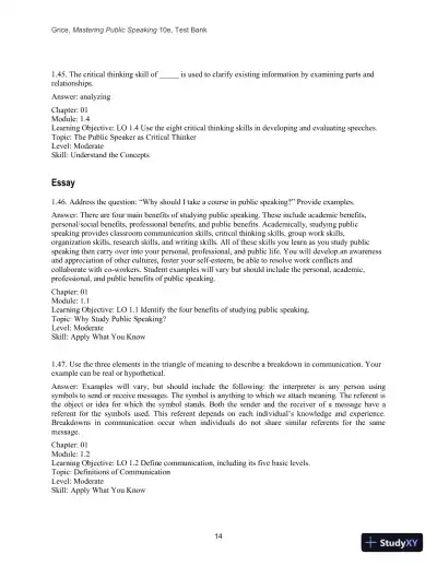 Test Bank for Mastering Public Speaking, 10th Edition - Page 16 preview image