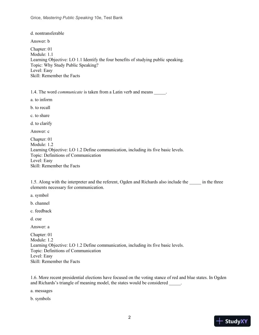 Test Bank for Mastering Public Speaking, 10th Edition, page 4