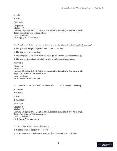 Test Bank for Mastering Public Speaking, 10th Edition - Page 5 preview image