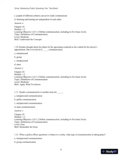 Test Bank for Mastering Public Speaking, 10th Edition - Page 6 preview image