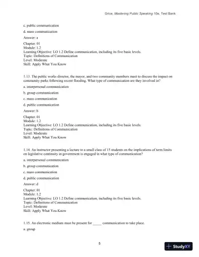 Test Bank for Mastering Public Speaking, 10th Edition - Page 7 preview image