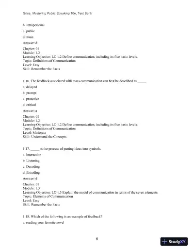 Test Bank for Mastering Public Speaking, 10th Edition - Page 8 preview image